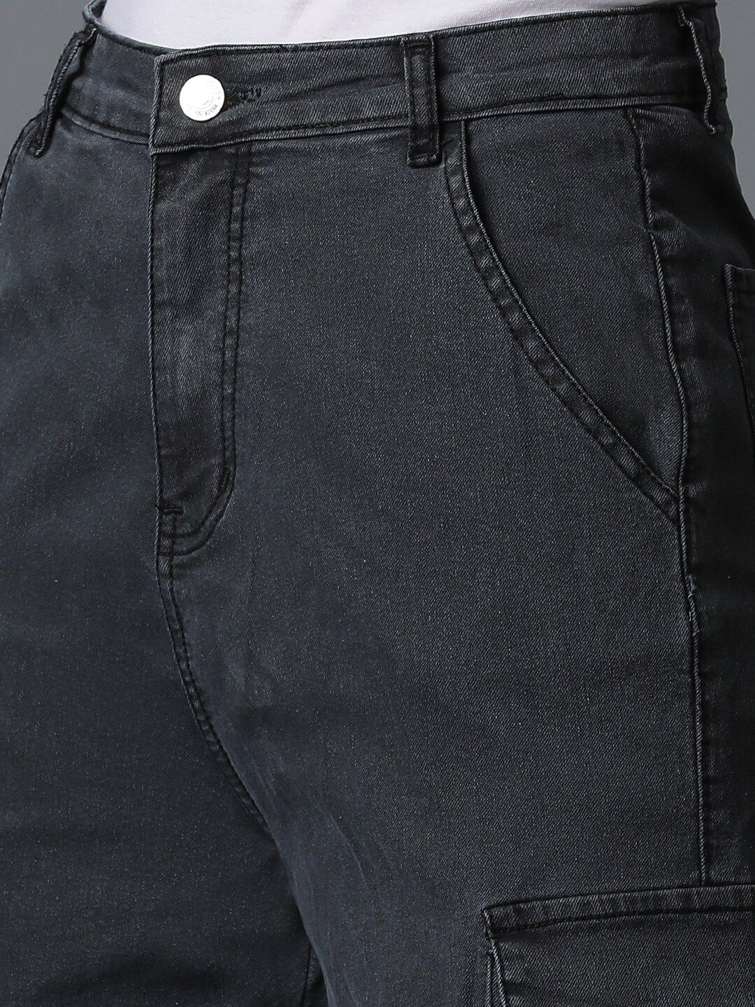 Kotty Women Black Jean Straight Fit High Rise Cargo Stretchable Jeans