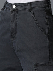 Kotty Women Black Jean Straight Fit High Rise Cargo Stretchable Jeans