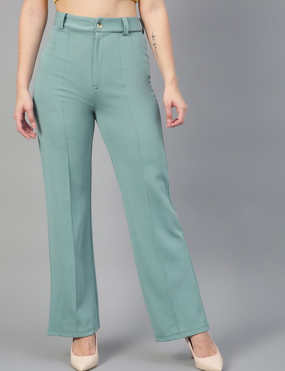 KOTTY BIZwear Basics Women Relaxed Straight Leg Straight Fit High-Rise Easy Wash Trousers