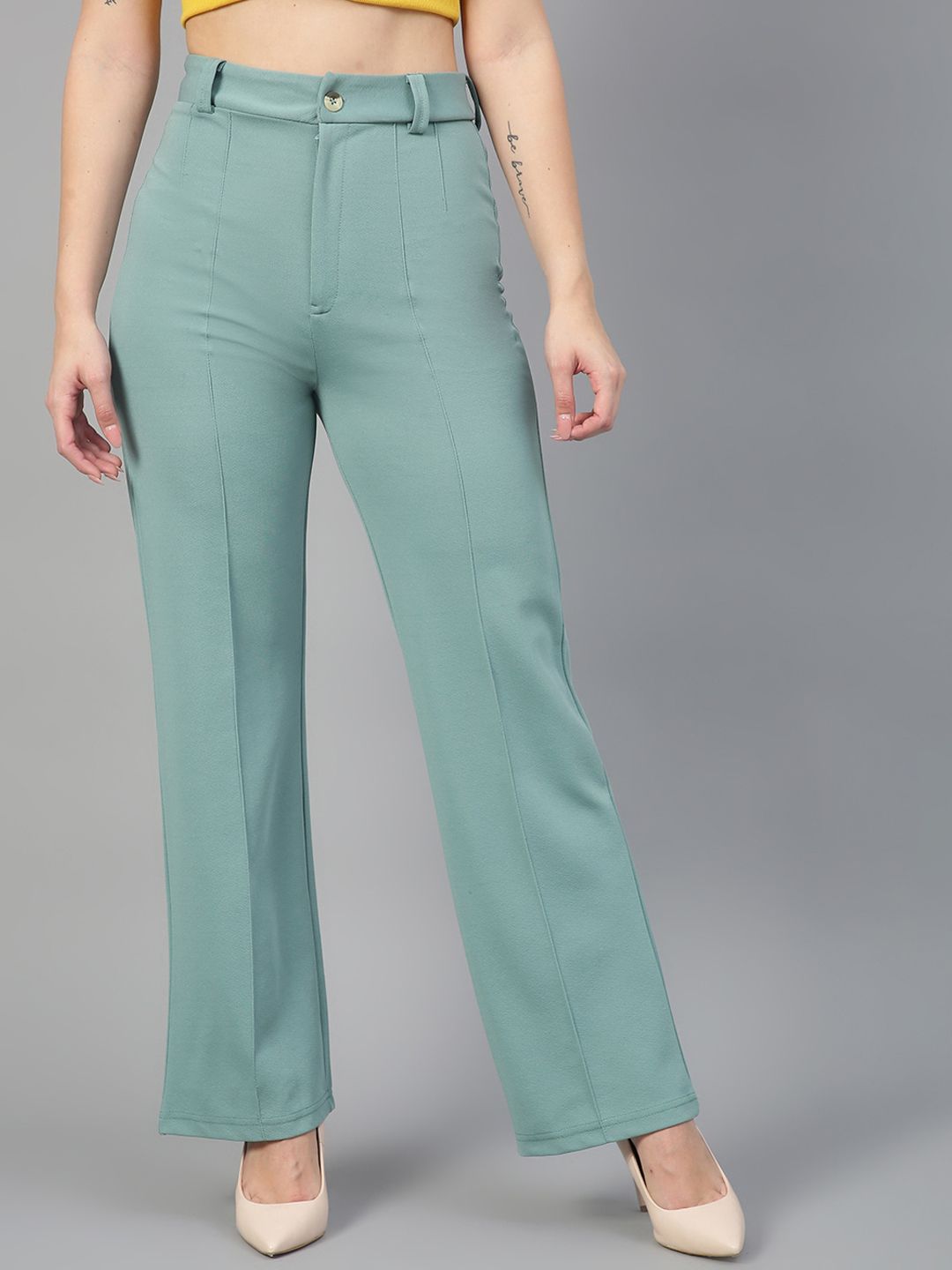 KOTTY BIZwear Basics Women Relaxed Straight Leg Straight Fit High-Rise Easy Wash Trousers