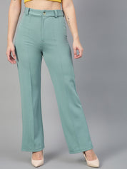 KOTTY BIZwear Basics Women Relaxed Straight Leg Straight Fit High-Rise Easy Wash Trousers