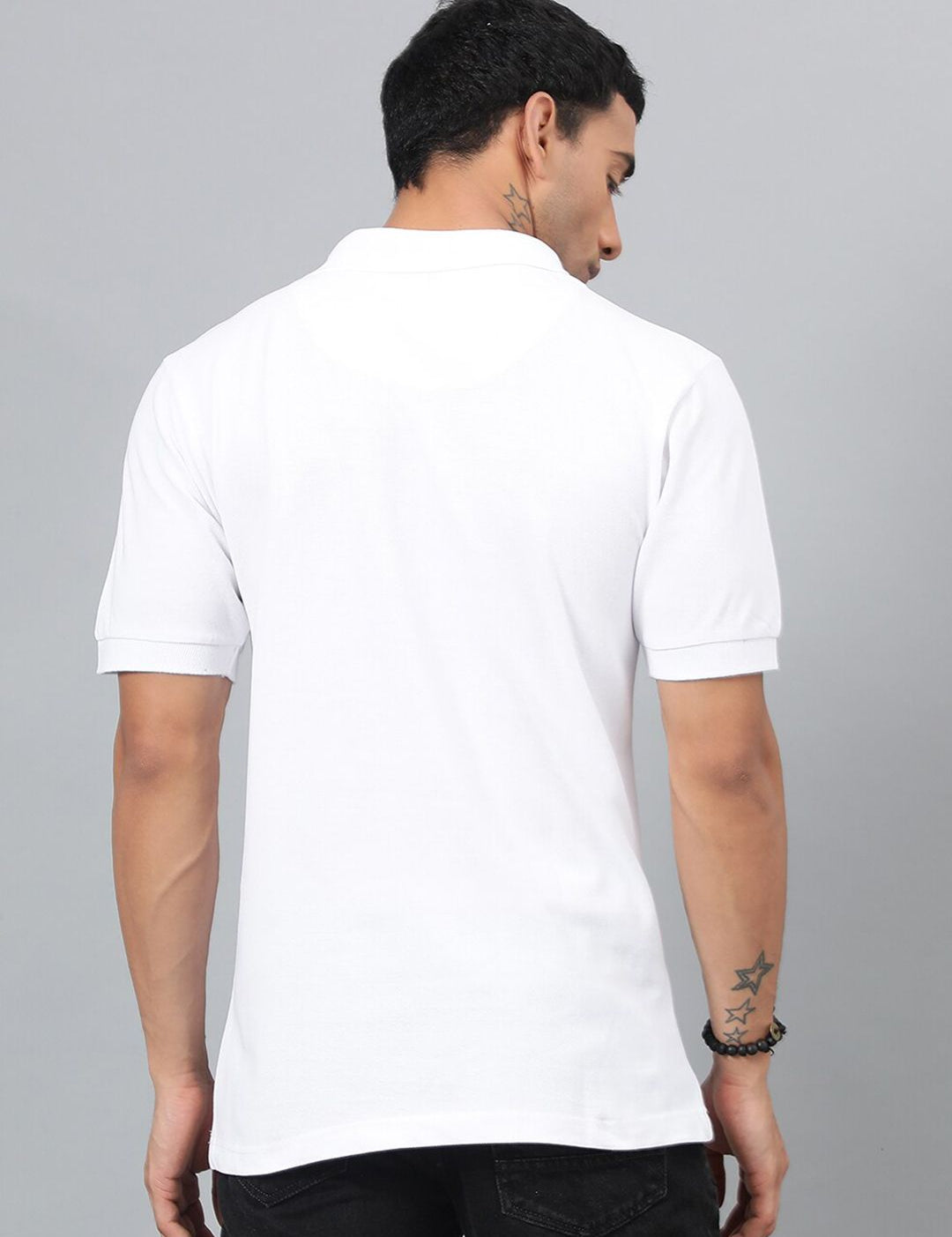 Kotty White & Green Colourblocked Polo Collar Cotton T-shirt