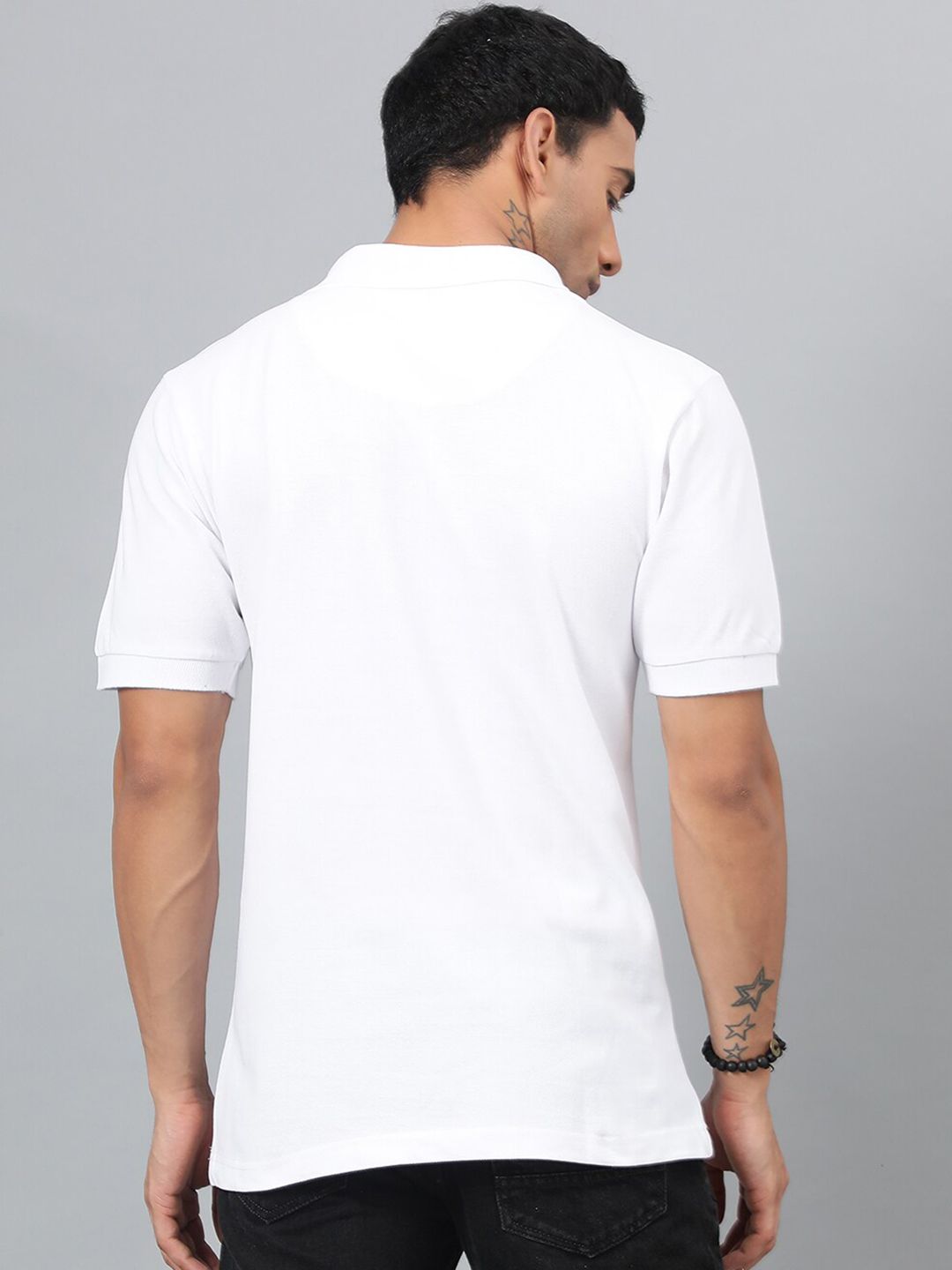 Kotty White & Green Colourblocked Polo Collar Cotton T-shirt