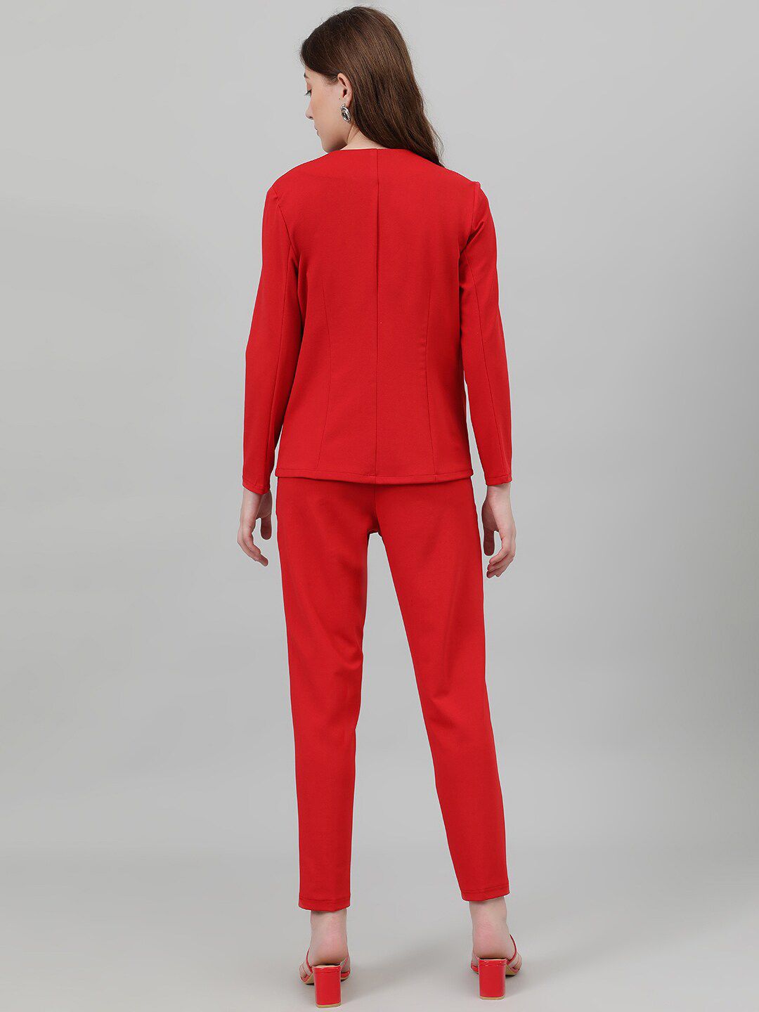 Kotty Red Collarless Long Sleeves Blazer With Trousers