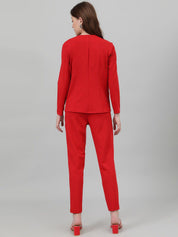 Kotty Red Collarless Long Sleeves Blazer With Trousers