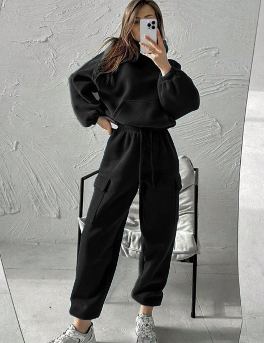 Kotty Women Solid Hood Collar Sweatshirt With Joggers Co-Ords