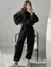 Kotty Women Solid Hood Collar Sweatshirt With Joggers Co-Ords