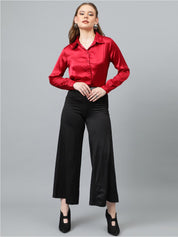 KOTTY BIZwear Maroon Relaxed Spread Collar Satin Casual Shirt