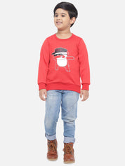 Kotty Boys Red Printed Fleece Sweatshirt