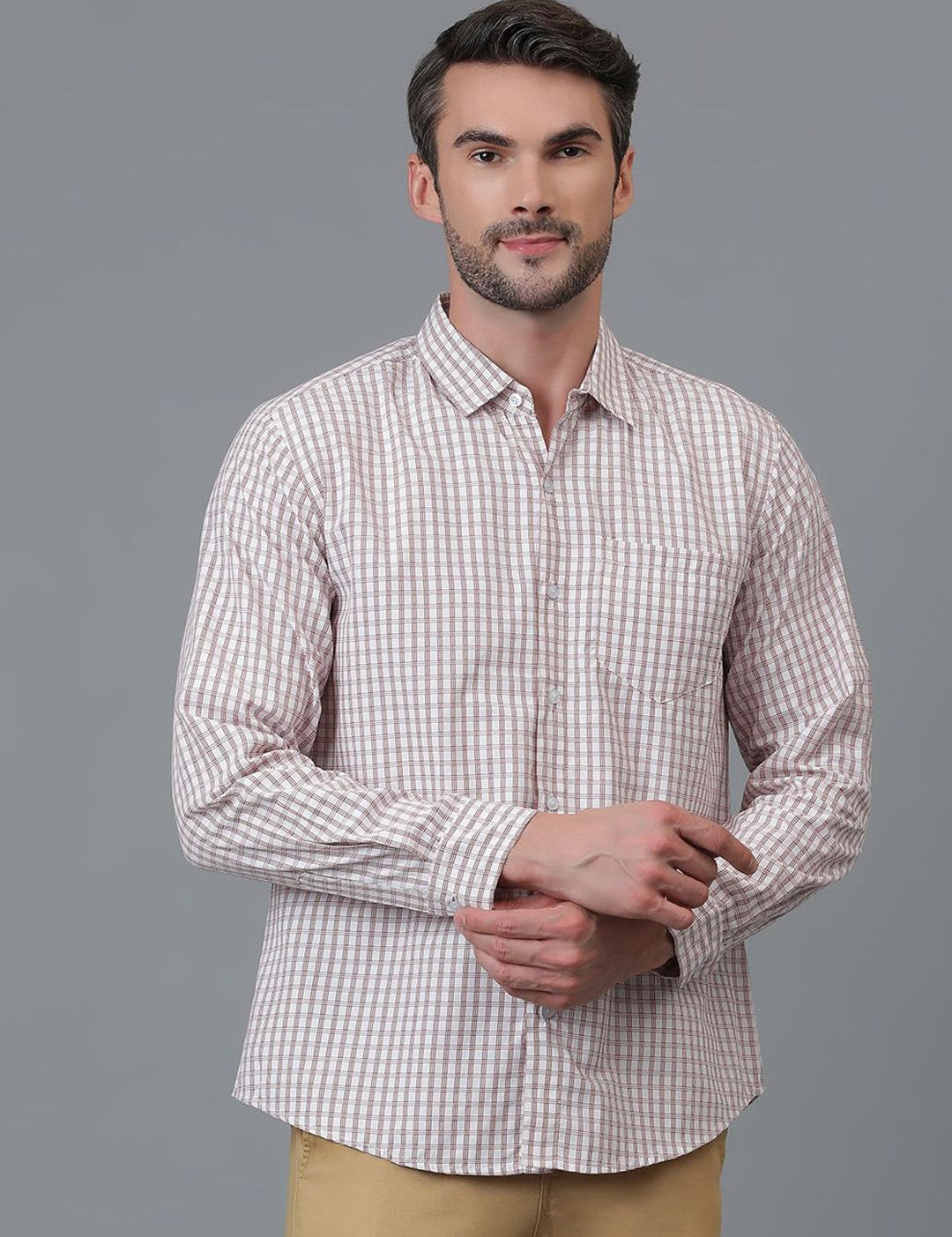 Kotty White & Red New Checked Spread Collar Casual Shirt