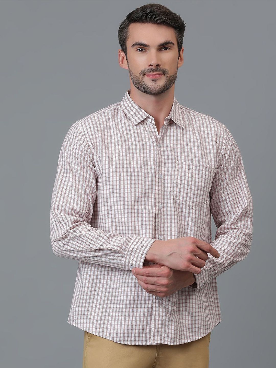 Kotty White & Red New Checked Spread Collar Casual Shirt
