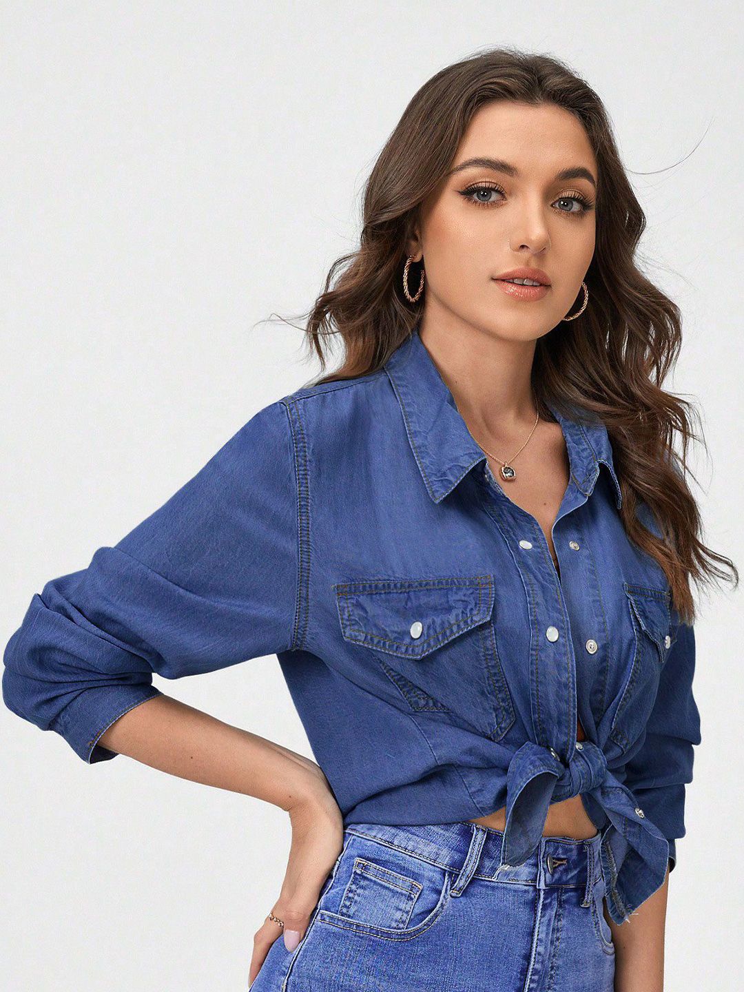 Kotty Blue Spread Collar Casual Shirt