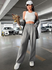 Kotty Women Relaxed Straight Leg Fit High-Rise Easy Wash Parallel Trousers