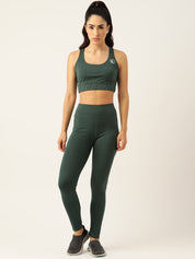 Kotty Women Green High-Rise Sports Bra & Tights