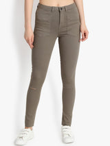 Kotty Women Taupe Skinny Fit High-Rise Slash Knee Jeans