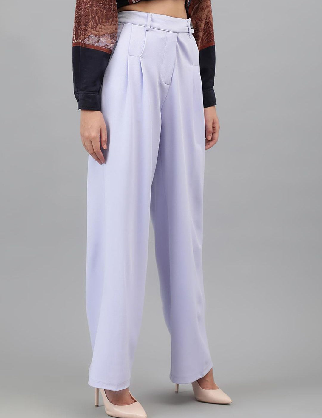 Kotty Women Purple Relaxed Straight Leg Straight Fit Easy Wash Pleated Trousers