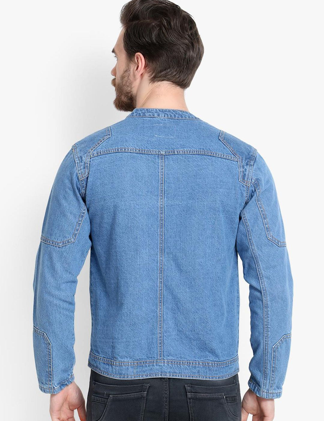 Kotty Men Blue Printed Biker Jacket