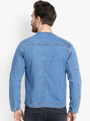 Kotty Men Blue Printed Biker Jacket