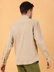 Kotty Men Relaxed Spread Collar Textured Cotton Casual Shirt