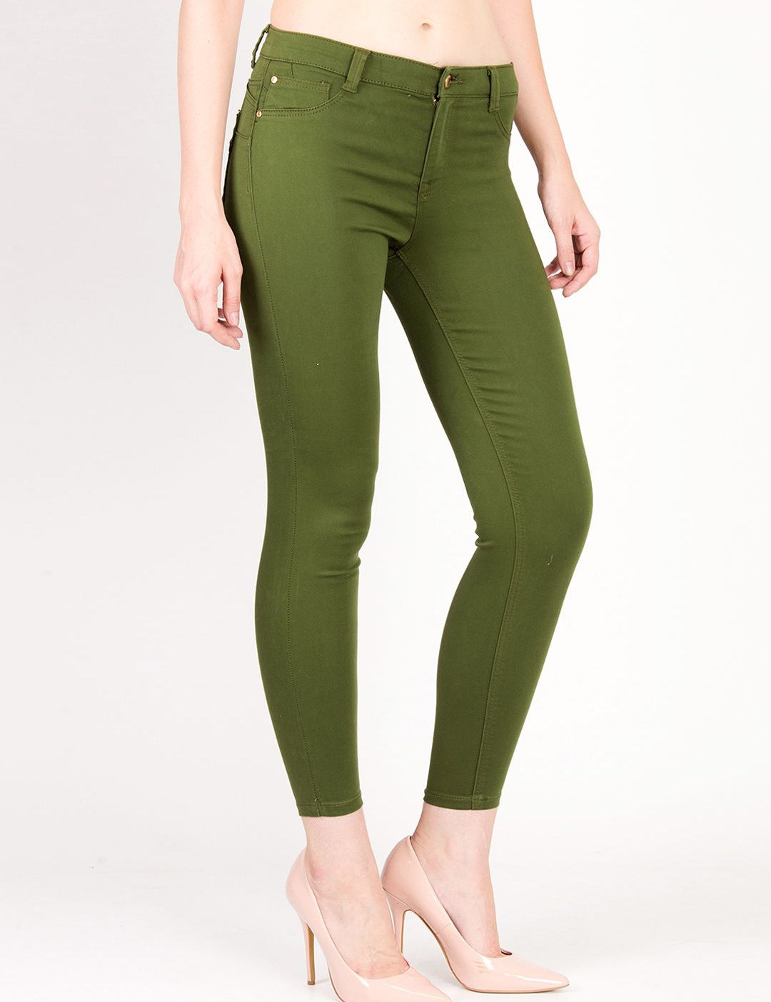 Kotty Women Olive Green Skinny Fit High-Rise Clean Look Jeans