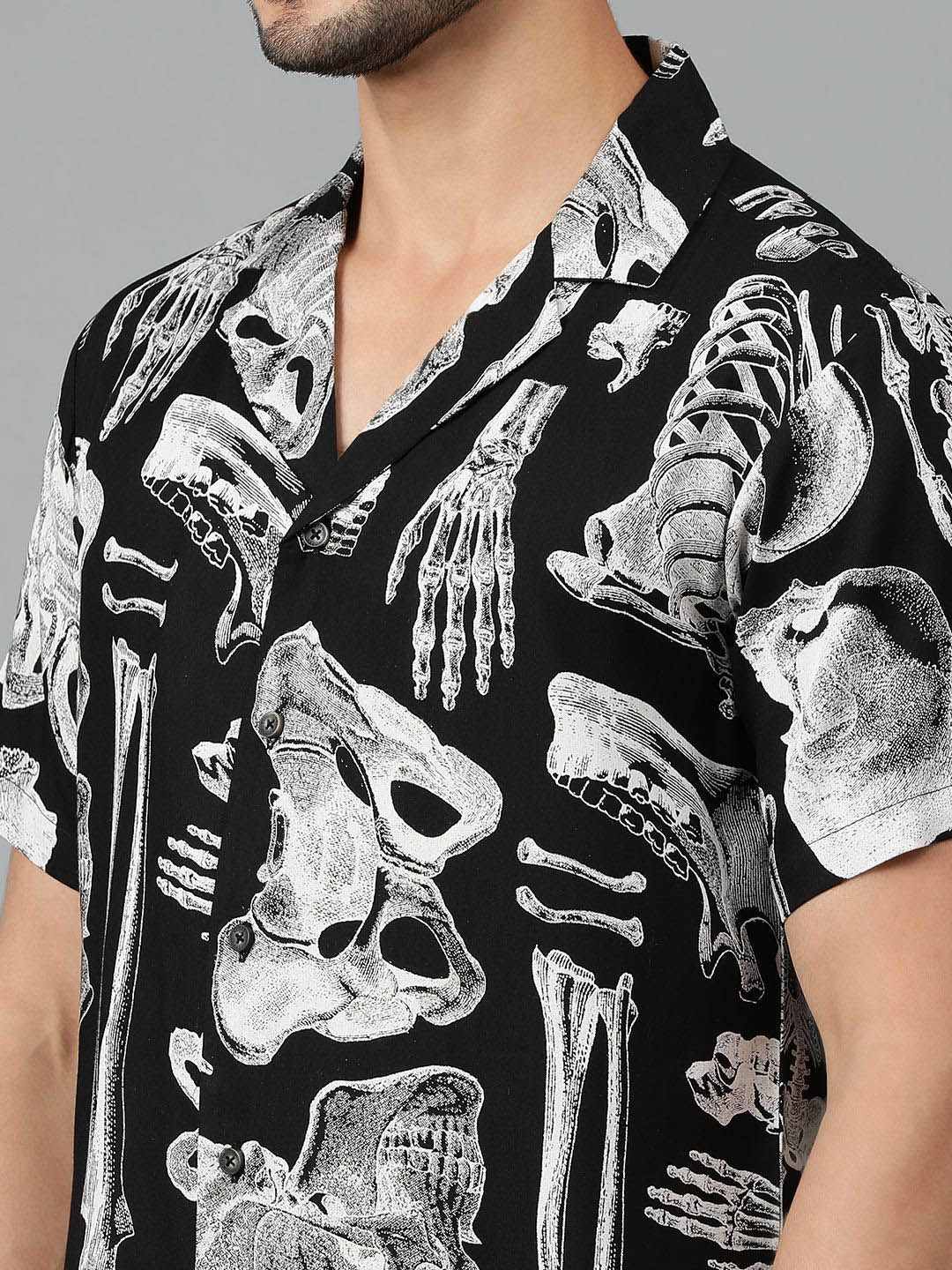 Kotty Men Cuban Collar Conversational Printed Casual Shirt