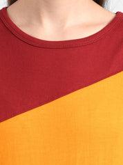 Kotty Women Yellow & Red Colourblocked Round Neck T-shirt