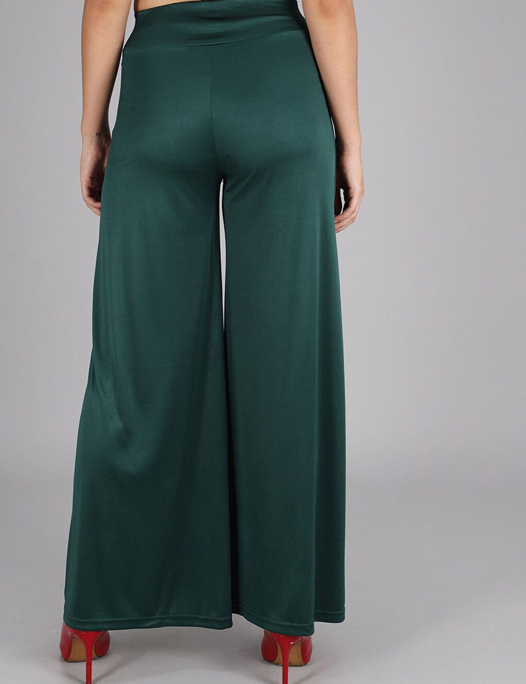 Kotty Women Olive Green Flared High-Rise Parallel Trousers