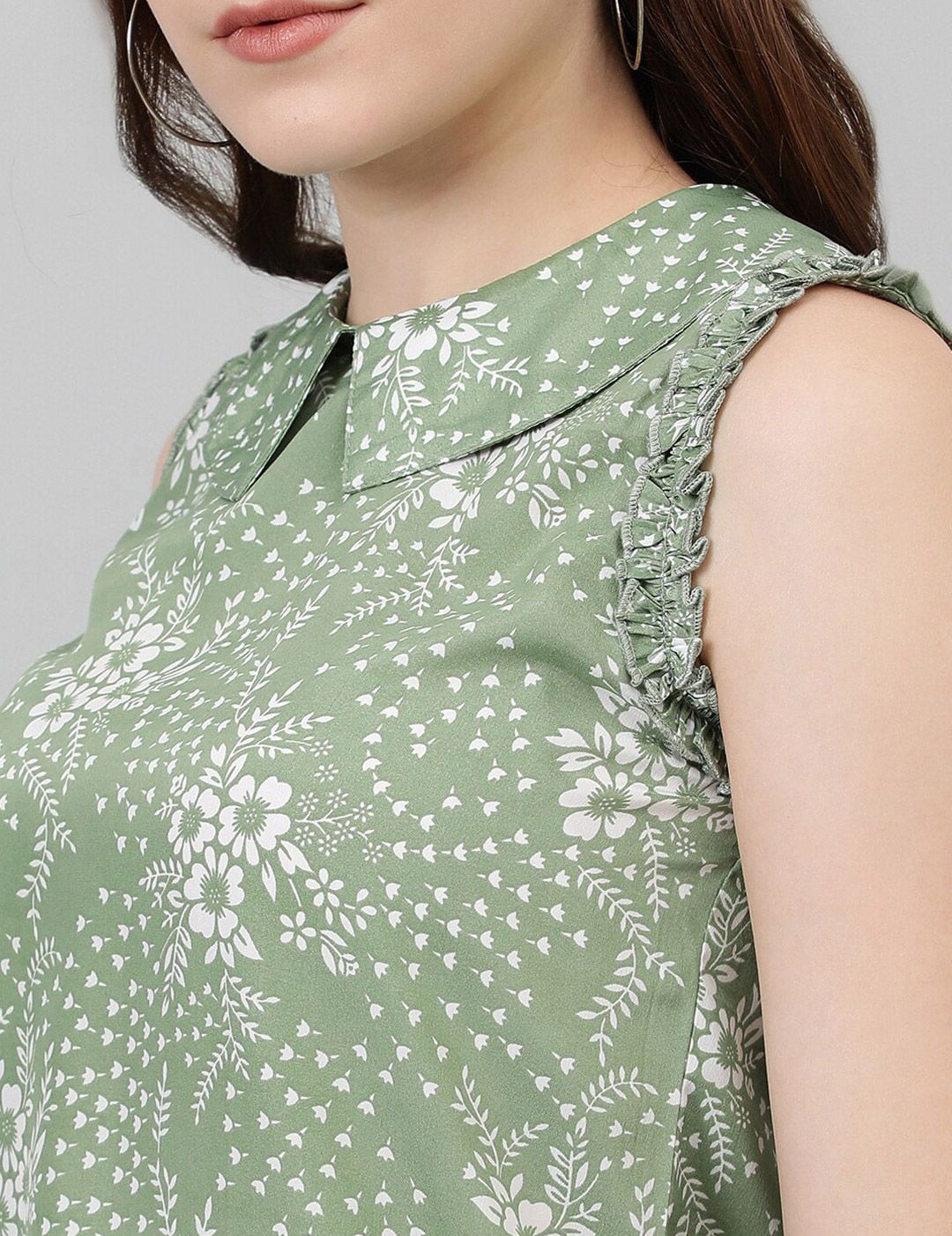 Kotty Green Floral Printed Peter Pan Collar Top