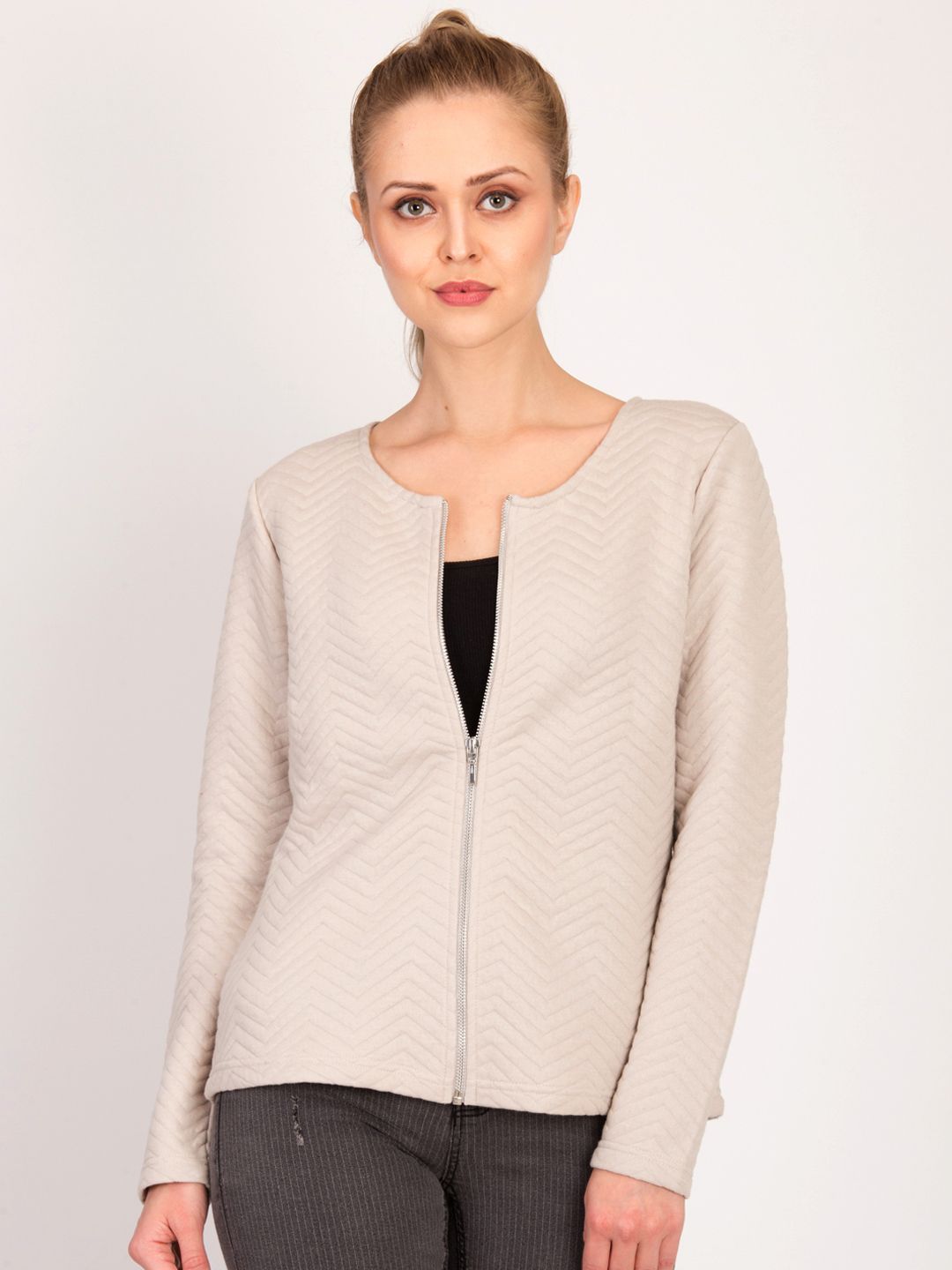 Kotty Women Pink Self Design Open Front Jacket