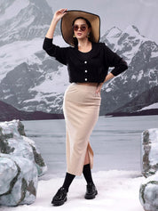 Kotty Women Cotton Round Neck Crop Cardigan