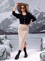 Kotty Women Cotton Round Neck Crop Cardigan