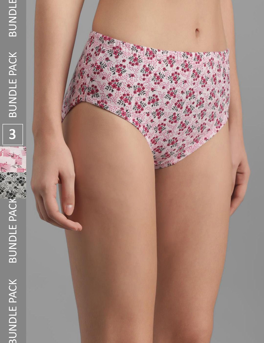 Kotty Women Pack Of 3 Printed Cotton Hipster Briefs