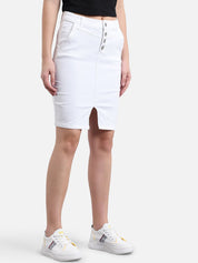 Kotty Women White Solid Denim Pencil Skirt