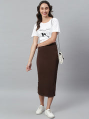 Kotty Women Brown Solid Pencil Midi Skirt