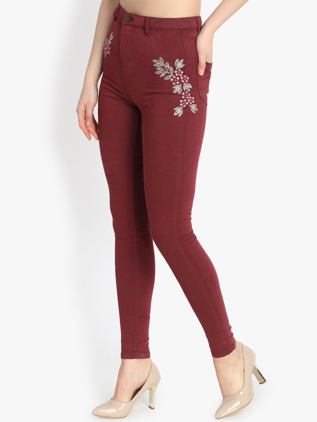 Kotty Women Maroon High-Rise Clean Look Stretchable Skinny Fit Jeans