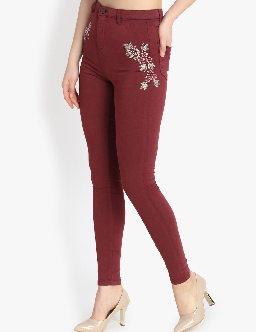 Kotty Women Maroon High-Rise Clean Look Stretchable Skinny Fit Jeans