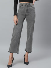 Kotty Women Grey Flared High-Rise Light Fade Stretchable Jeans
