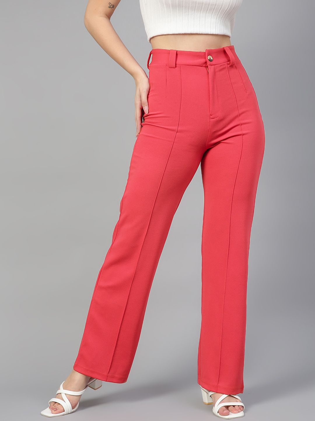 Kotty Women Relaxed Straight Leg Straight Fit High-Rise Easy Wash Trousers