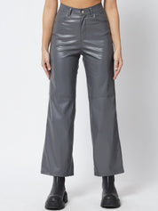 Kotty Women Grey Relaxed Straight Fit High-Rise Trousers