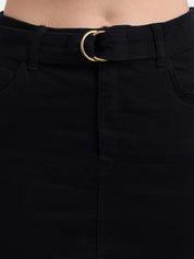 Kotty Women Black Solid Denim Straight Mini Skirt