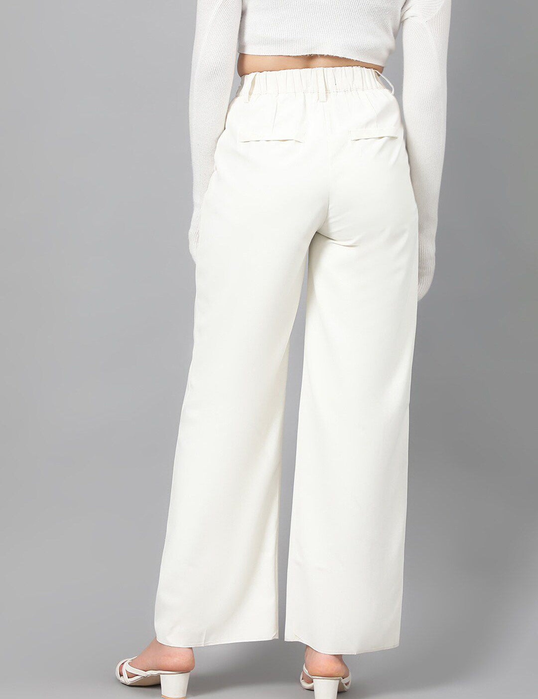 Kotty Women White Relaxed Straight Leg Fit High-Rise Easy Wash Parallel Trousers