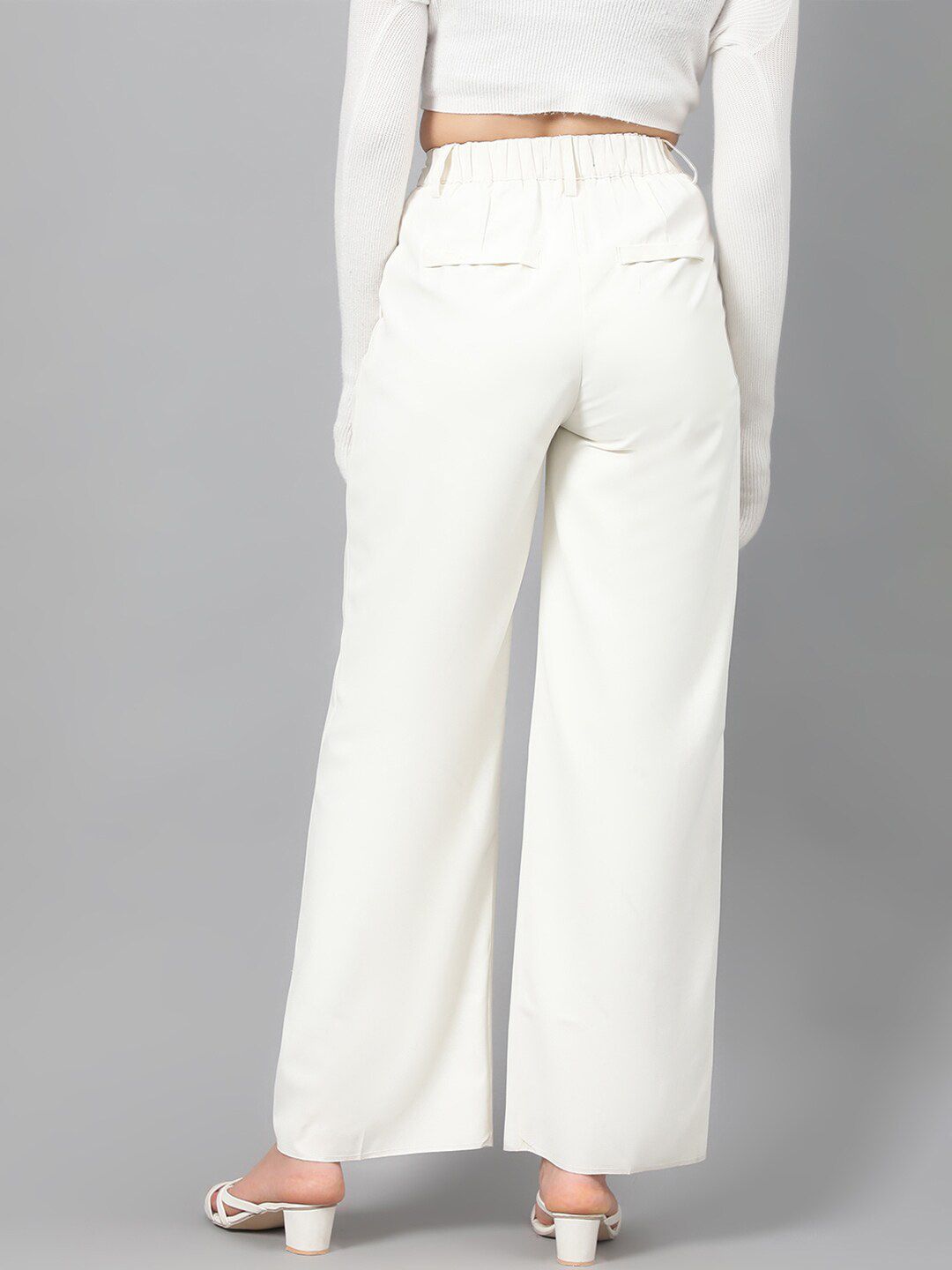 Kotty Women White Relaxed Straight Leg Fit High-Rise Easy Wash Parallel Trousers