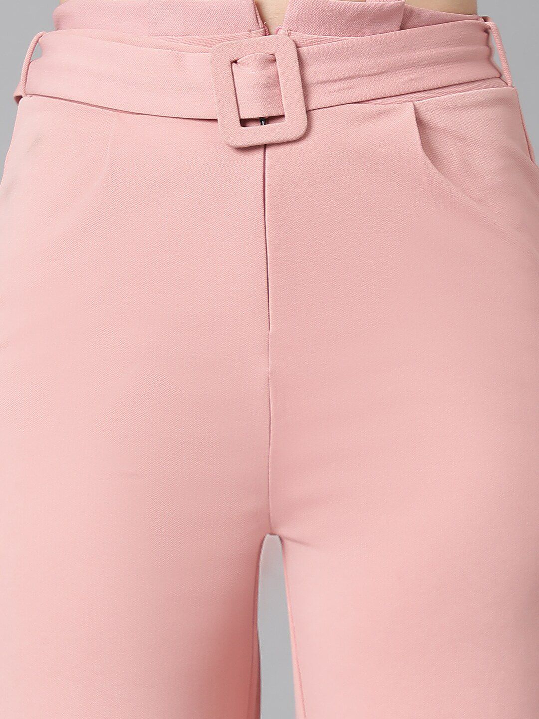 KOTTY BIZwear Women Pink Relaxed Straight Leg Straight Fit High-Rise Easy Wash Pleated Trousers