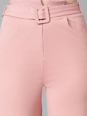 KOTTY BIZwear Women Pink Relaxed Straight Leg Straight Fit High-Rise Easy Wash Pleated Trousers