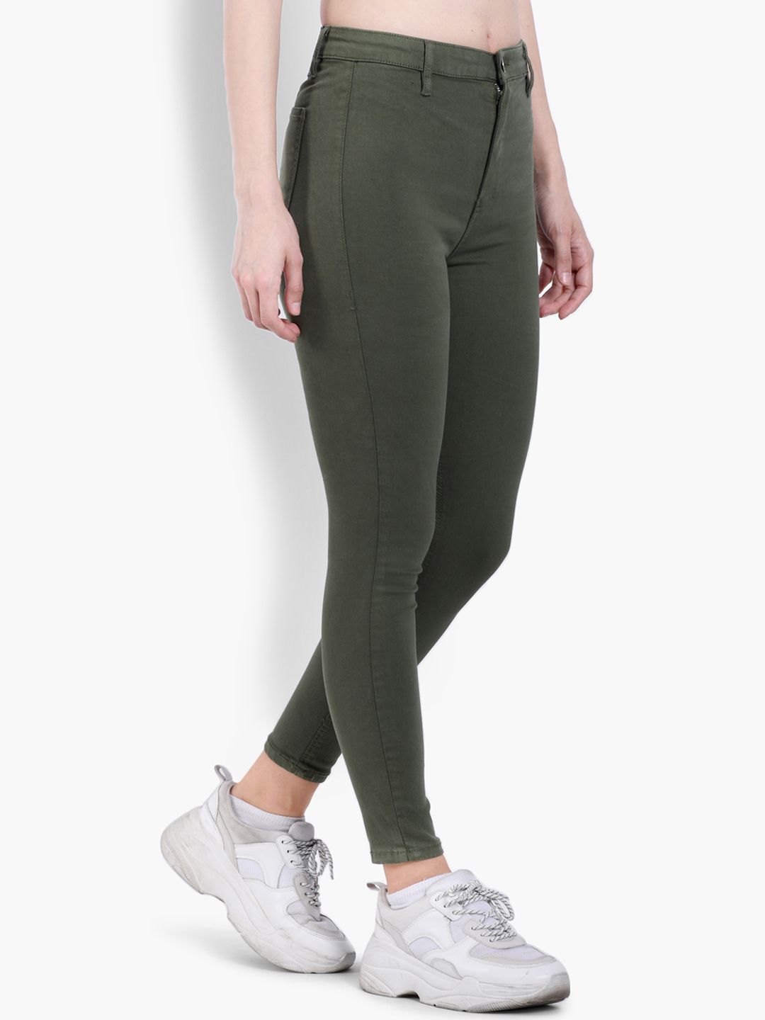 Kotty Women Olive Green Skinny Fit High-Rise Clean Look Stretchable Jeans