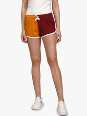 Kotty Women White & Yellow Colourblocked Lounge Shorts