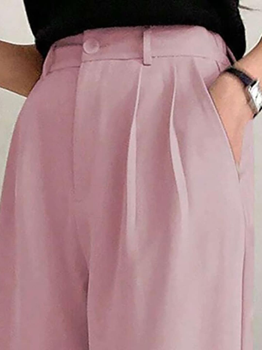 Kotty Women Pink Relaxed Straight Leg Straight Fit High-Rise Pleated Trousers