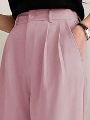 Kotty Women Pink Relaxed Straight Leg Straight Fit High-Rise Pleated Trousers