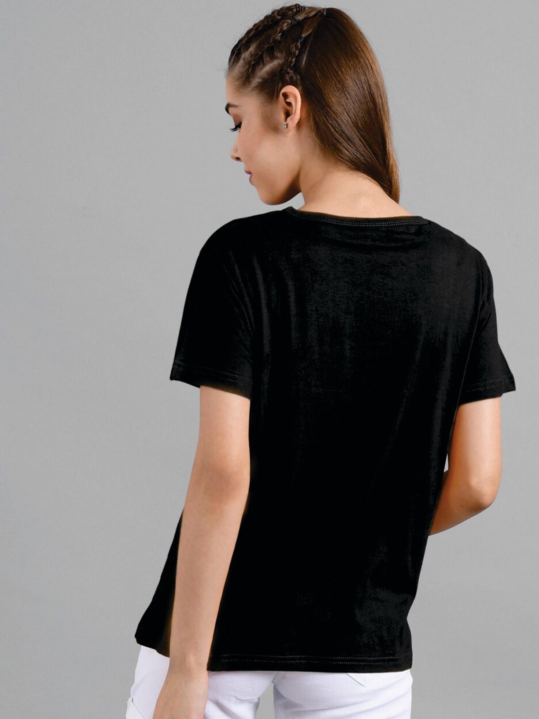 Kotty Women Black Printed Round Neck T-shirt