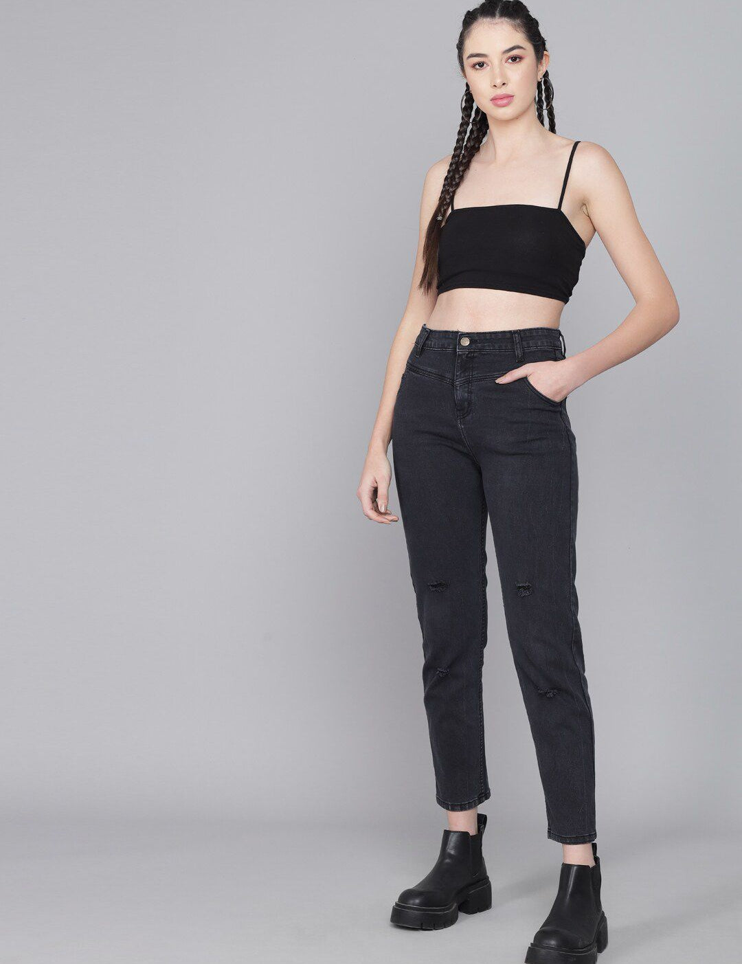 Kotty Women Black Skinny Fit High-Rise Mildly Distressed Jeans